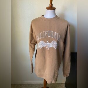 LULUSIMONSTUDIO Women's California Pullover Sweatshirt Tan Size L Athleisure